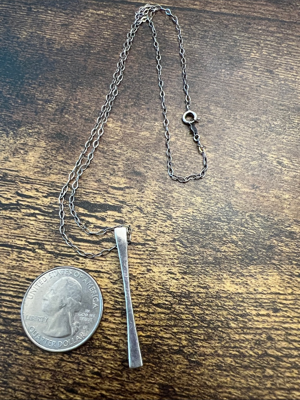 Sterling Silver  Nepal Minimalist Bar Pendant Necklace - Silver